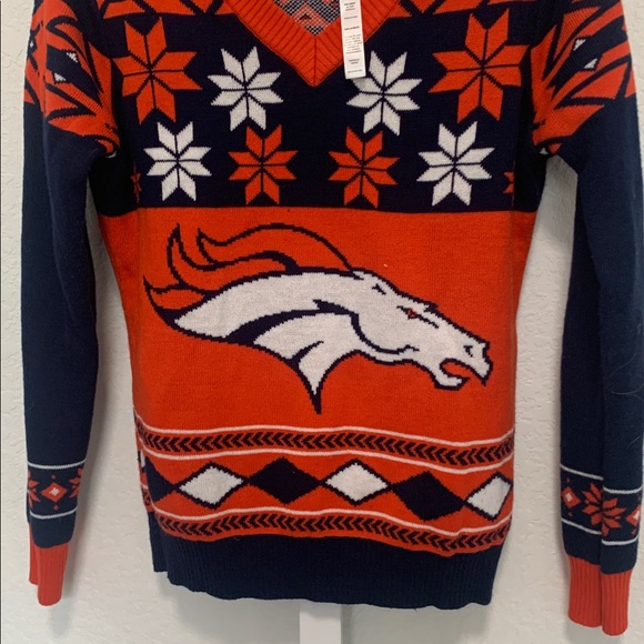 NFL Team Apparel Denver Broncos V Neck Ugly Christmas Sweater Size Medium - Picture 4 of 7